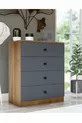 Commode GM Almina 4 tiroirs avec poignées boutons en gris anthracite-noisette