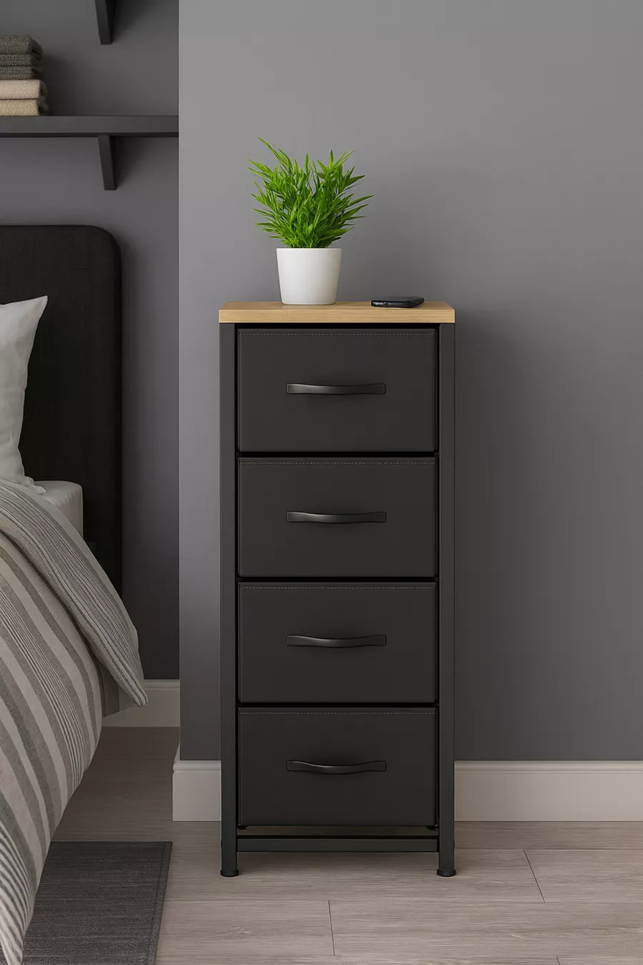 Commode à 4 tiroirs Organisateur de chambre à coucher Armoire à jouets en cuir avec tiroirs pour enfants