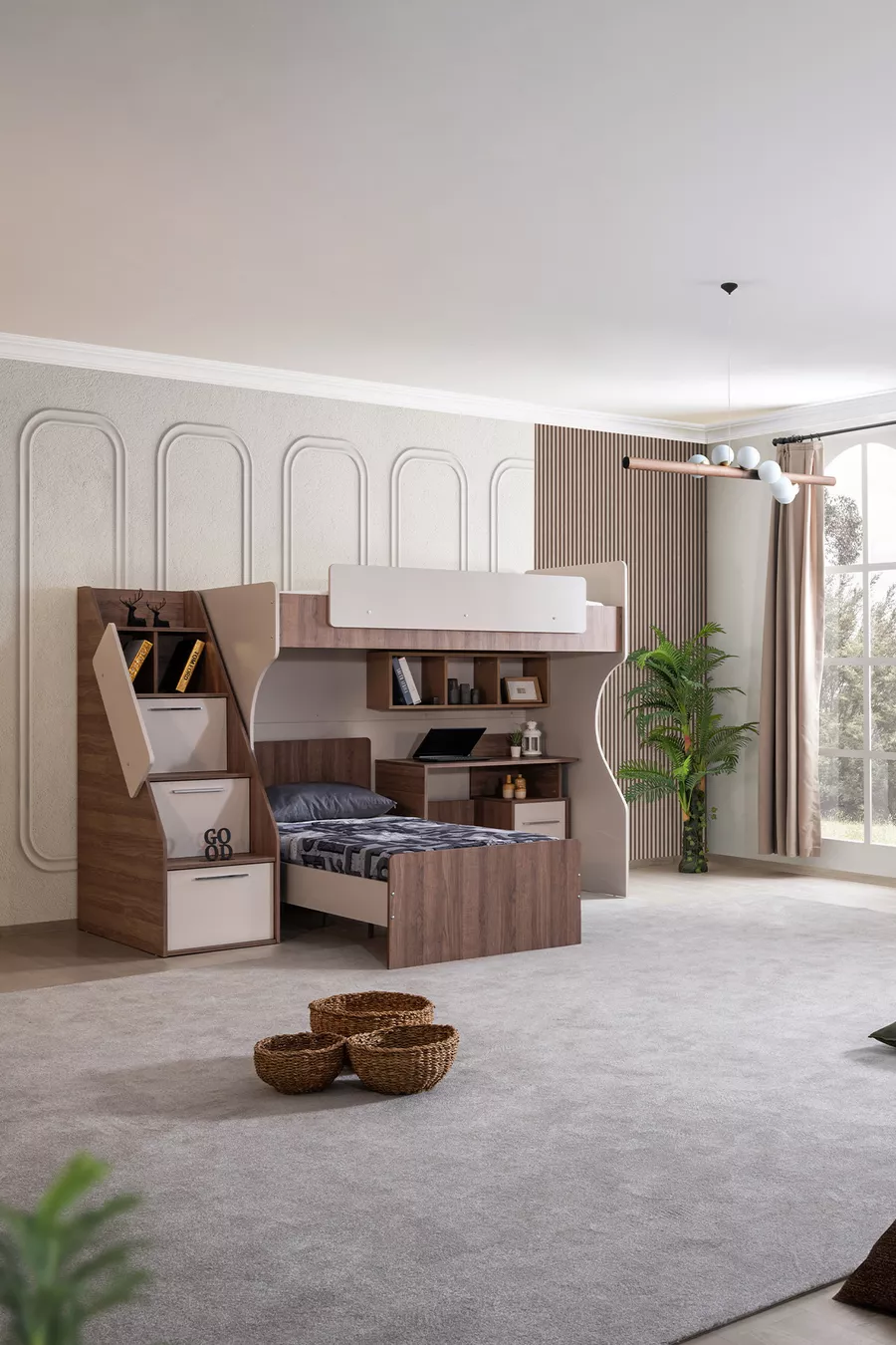 Lit superposé Ranza avec bureau double à Milan, lit superposé moderne