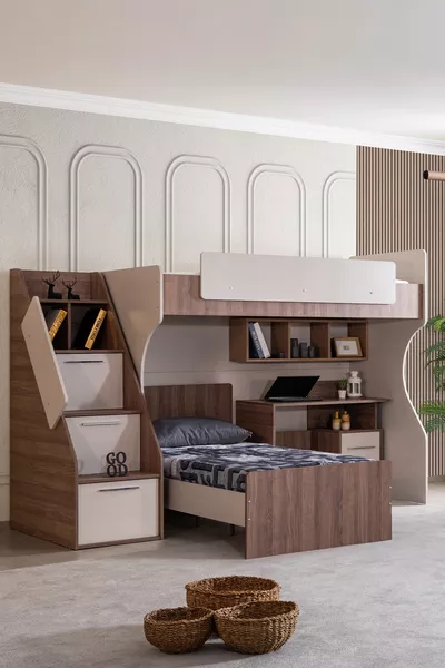 Lit superposé Ranza avec bureau double à Milan, lit superposé moderne