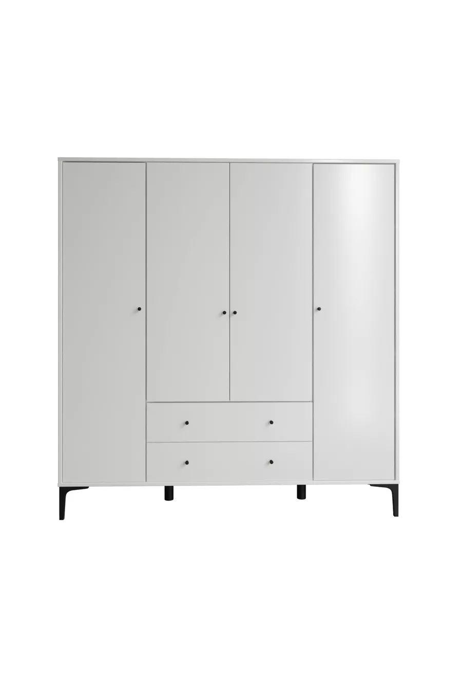 Armoire Focus 4 Portes Blanche (% MDF) - 4 Portes, 2 Tiroirs, Armoire sur Pieds