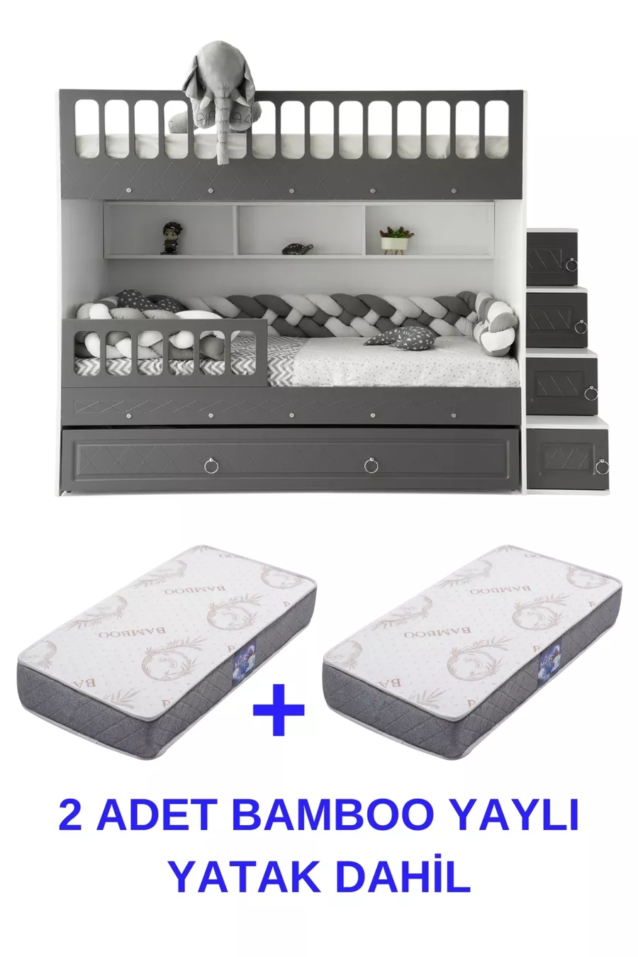 Zümrüt Ranza / 2 lits superposés avec ressorts en bambou inclus / % MDF