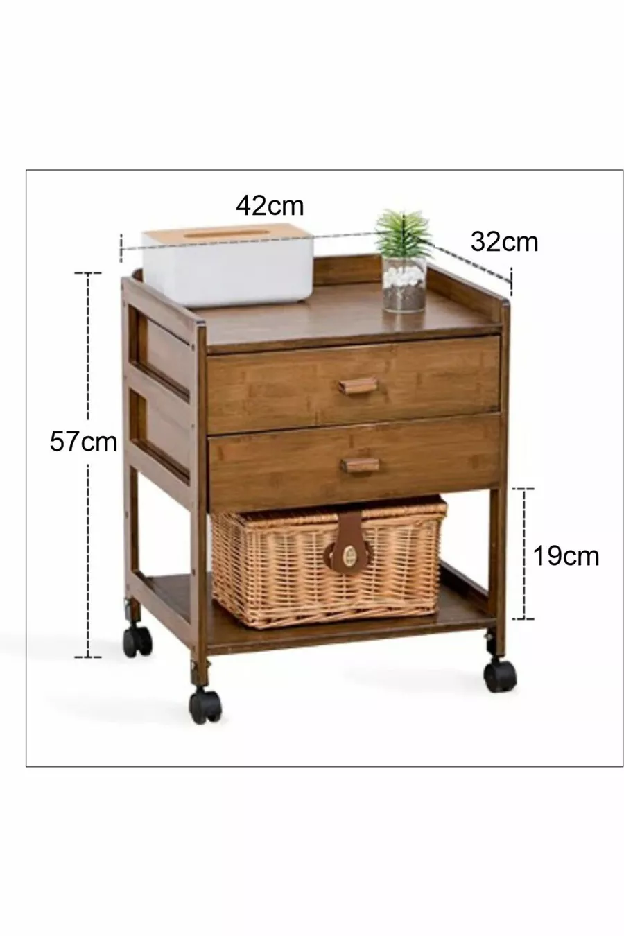 Table de chevet en bois massif TerraMove avec 2 tiroirs en pin de 1re qualité