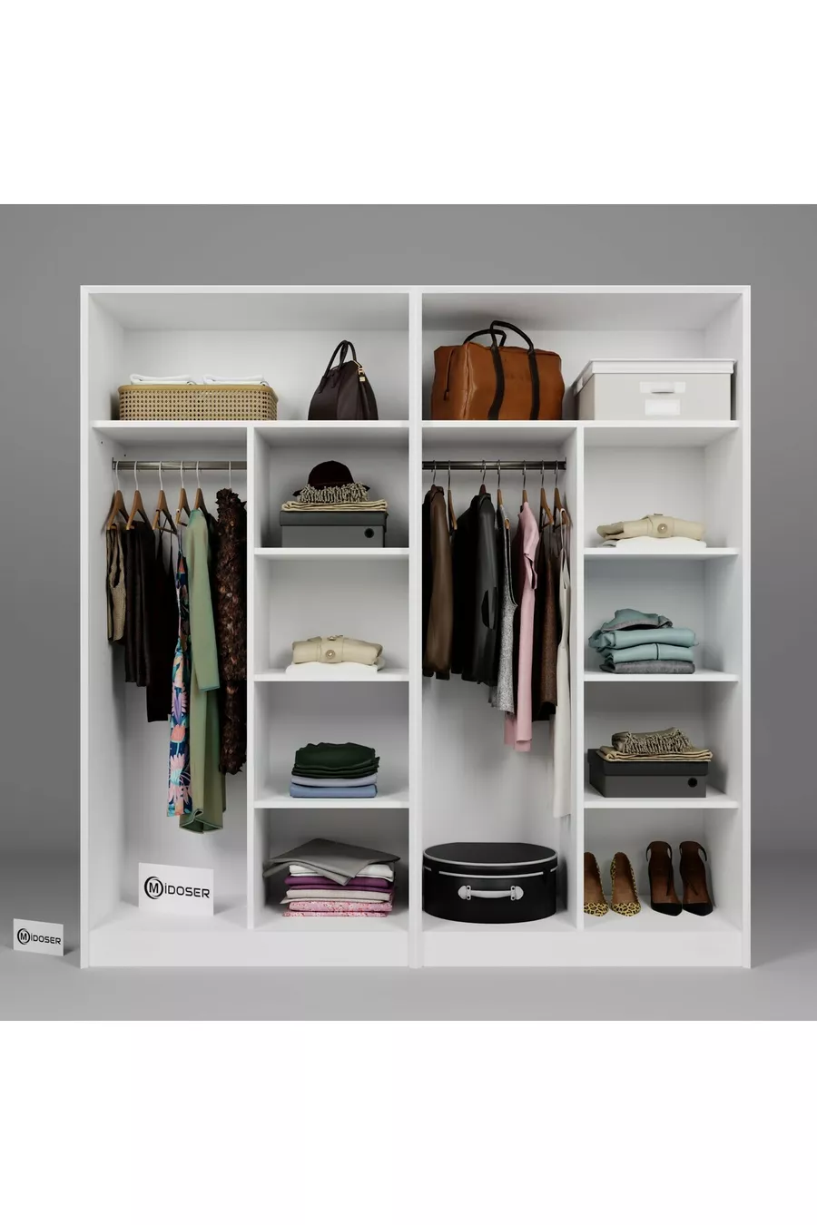 Armoire à vêtements Lucas 4 portes  étagères - Blanc mat
