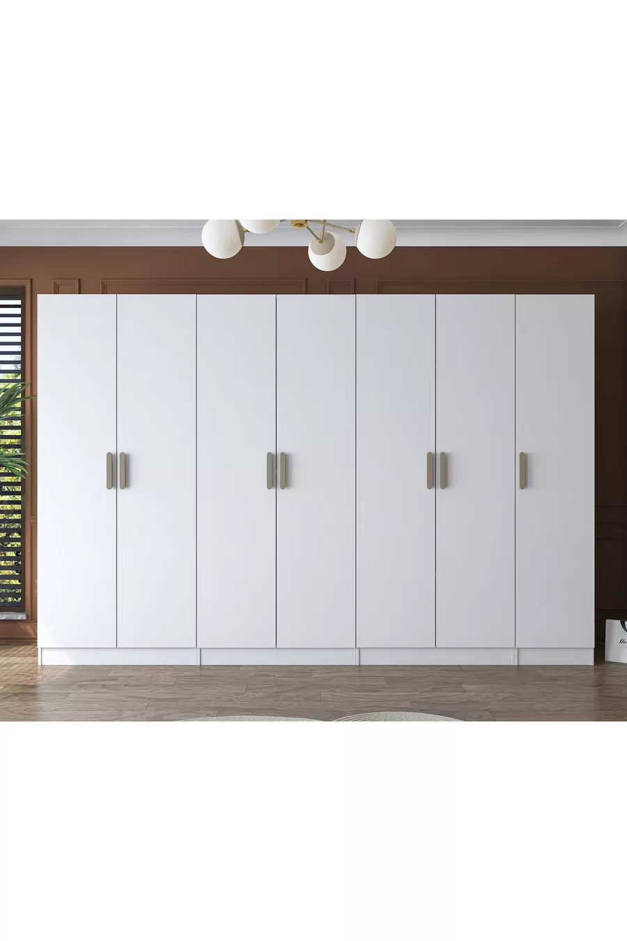 Rani  Armoire Spacieuse Armoire à Vêtements 7 Portes  Étagères 3 Penderies Armoire Modulaire Blanche