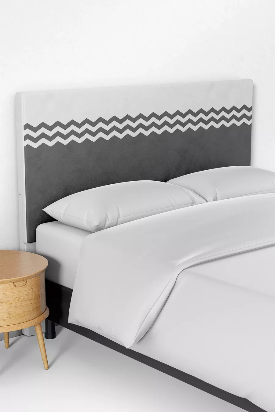 Housse de tête de lit pour sommier à motifs zigzag gris et blanc