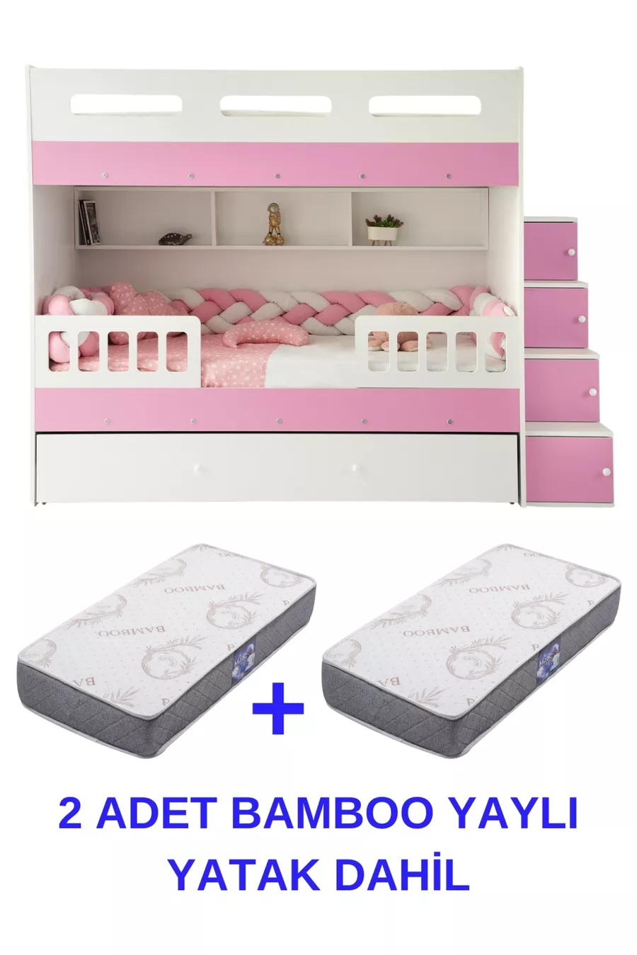Lit superposé Berlin / 2 lits escamotables avec matelas à ressorts en bambou inclus