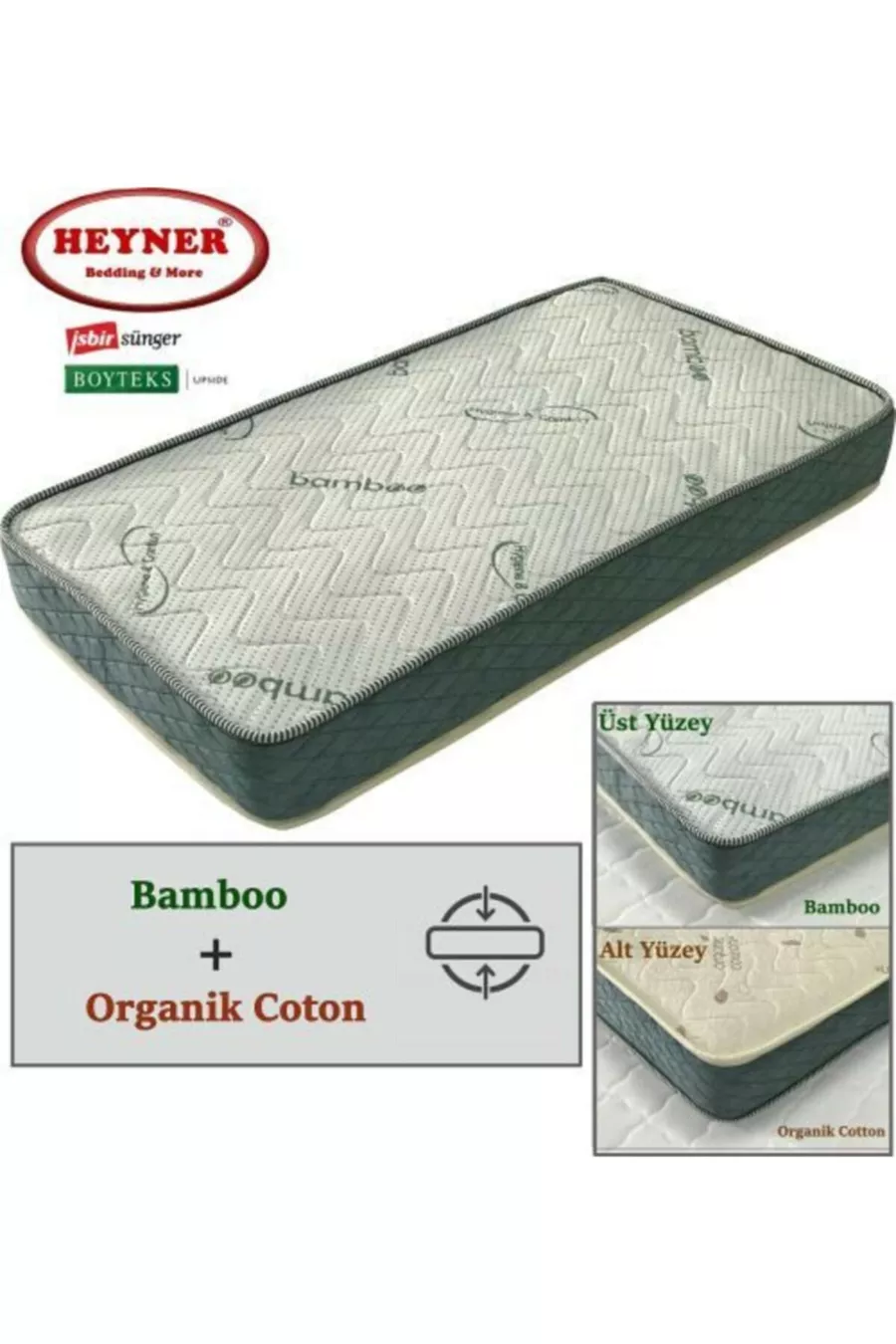 MATELAS À RESSORTS HEYNER DOUBLE FACE EN BAMBOU ET COTON BIOLOGIQUE MATELAS ORTHOPÉDIQUE À RESSORTS