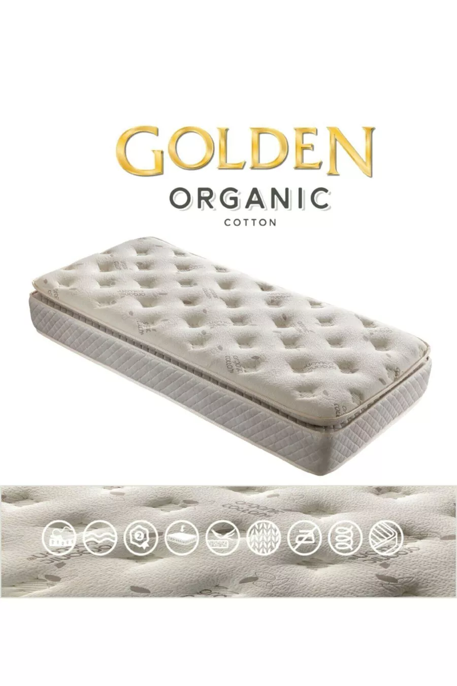 Matelas à ressorts orthopédique Golden avec plume d'oie et coton biologique, matelas à ressorts avec oreiller en bambou offert