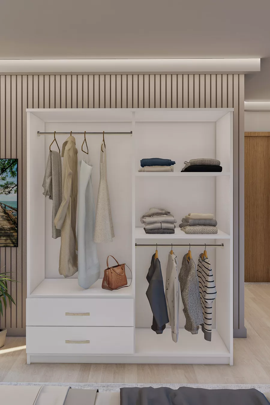 Gm  Diva Armoire Blanche à 4 Portes et 2 Tiroirs avec Miroir