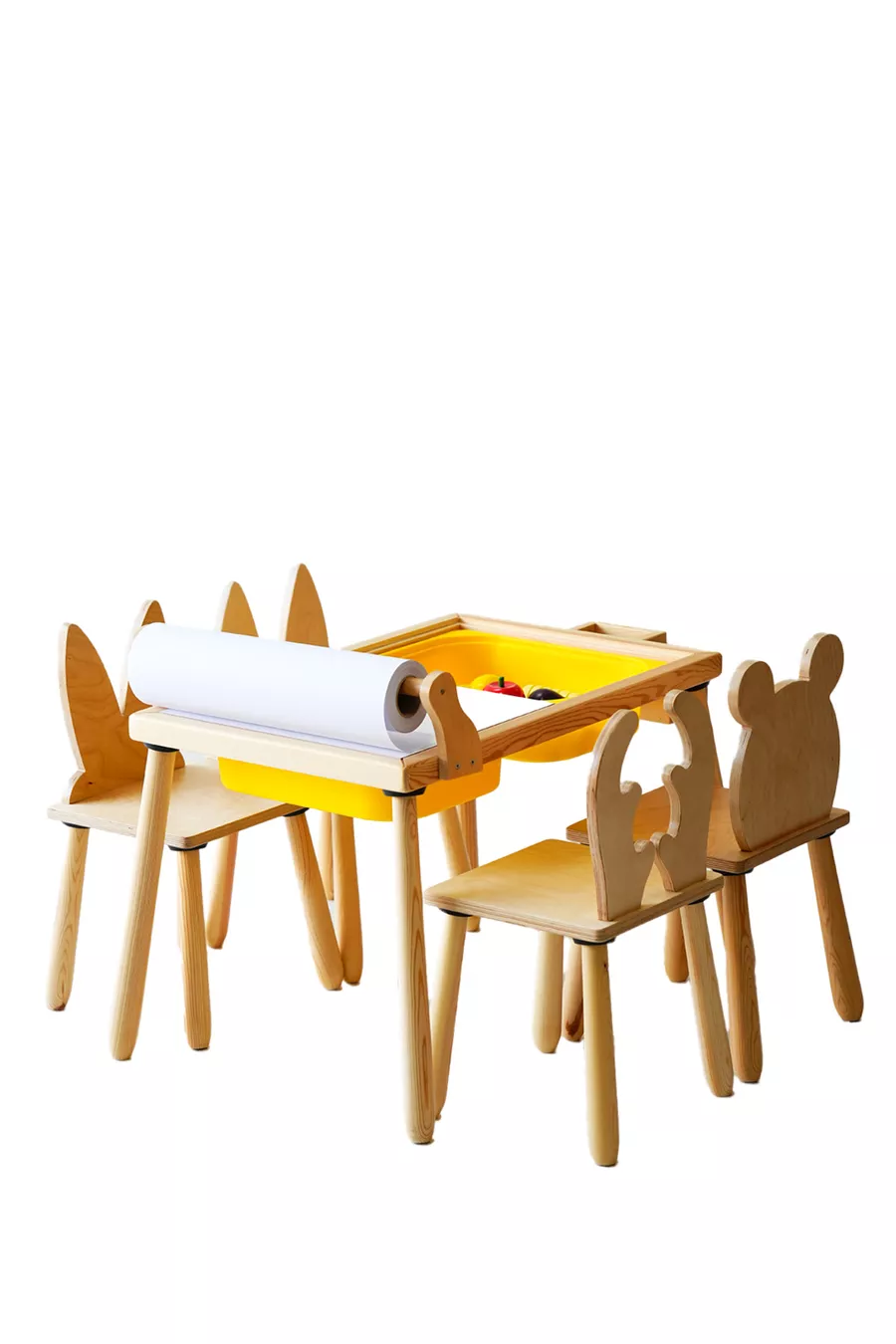 Table d'activité sensorielle en bois pour enfants + ensemble 1 chaise (avec rouleau de papier en cadeau)