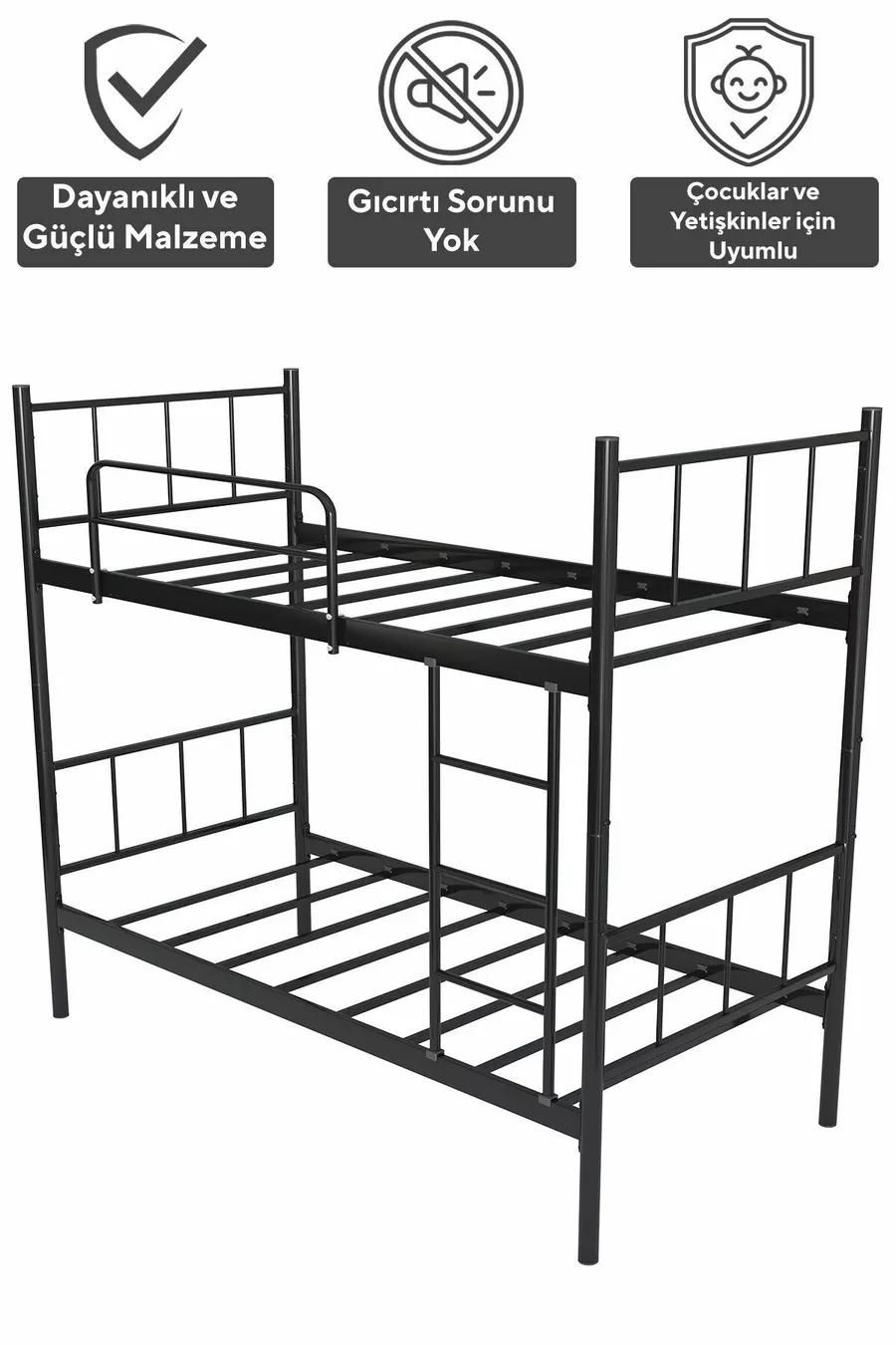 Lits superposés Tekno compatibles avec matelas, métal noir détachable