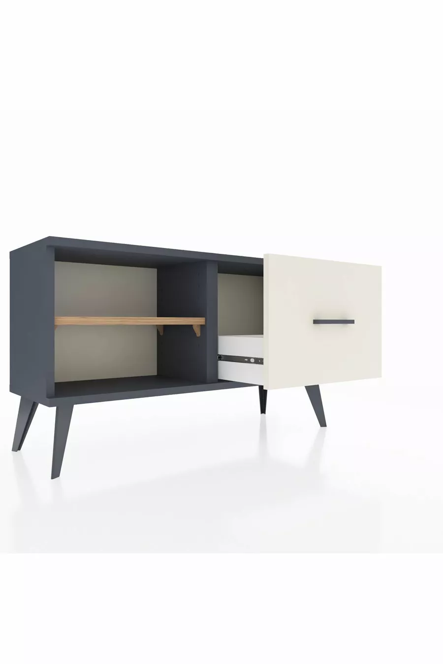 Commode Arges à une étagère et un tiroir Anthracite-Pin/Gris pierre