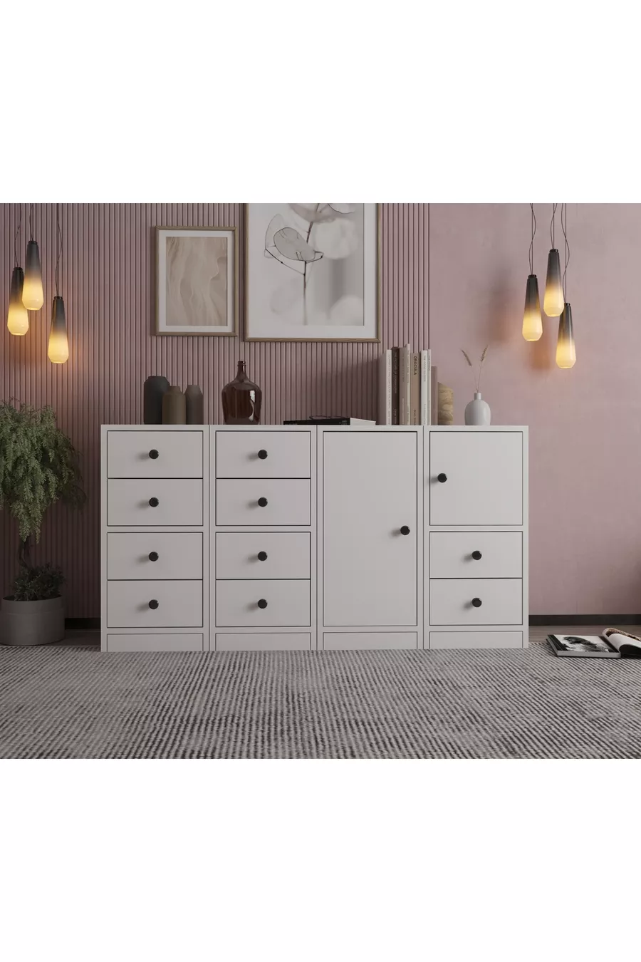 Commode avec tiroirs et armoire blanche Cm -Ç