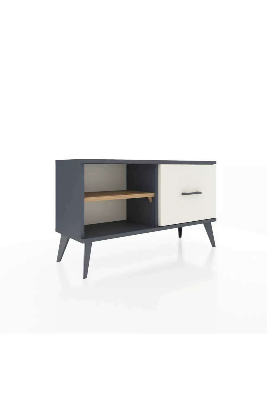 Commode Arges à une étagère et un tiroir Anthracite-Pin/Gris pierre
