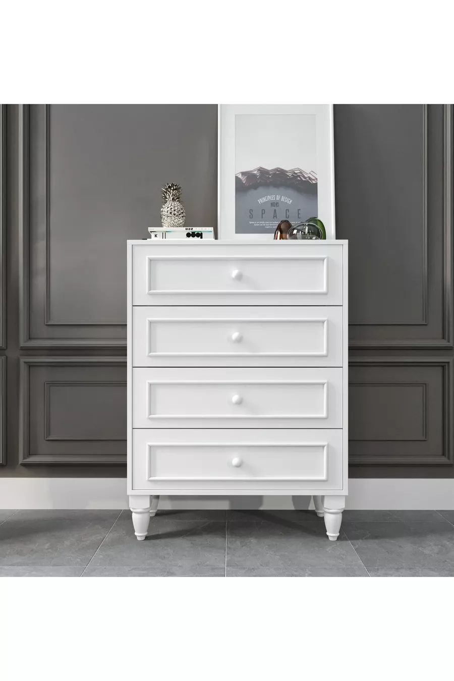 Romantic 4 tiroirs, avant-garde, commode blanche (MDF)