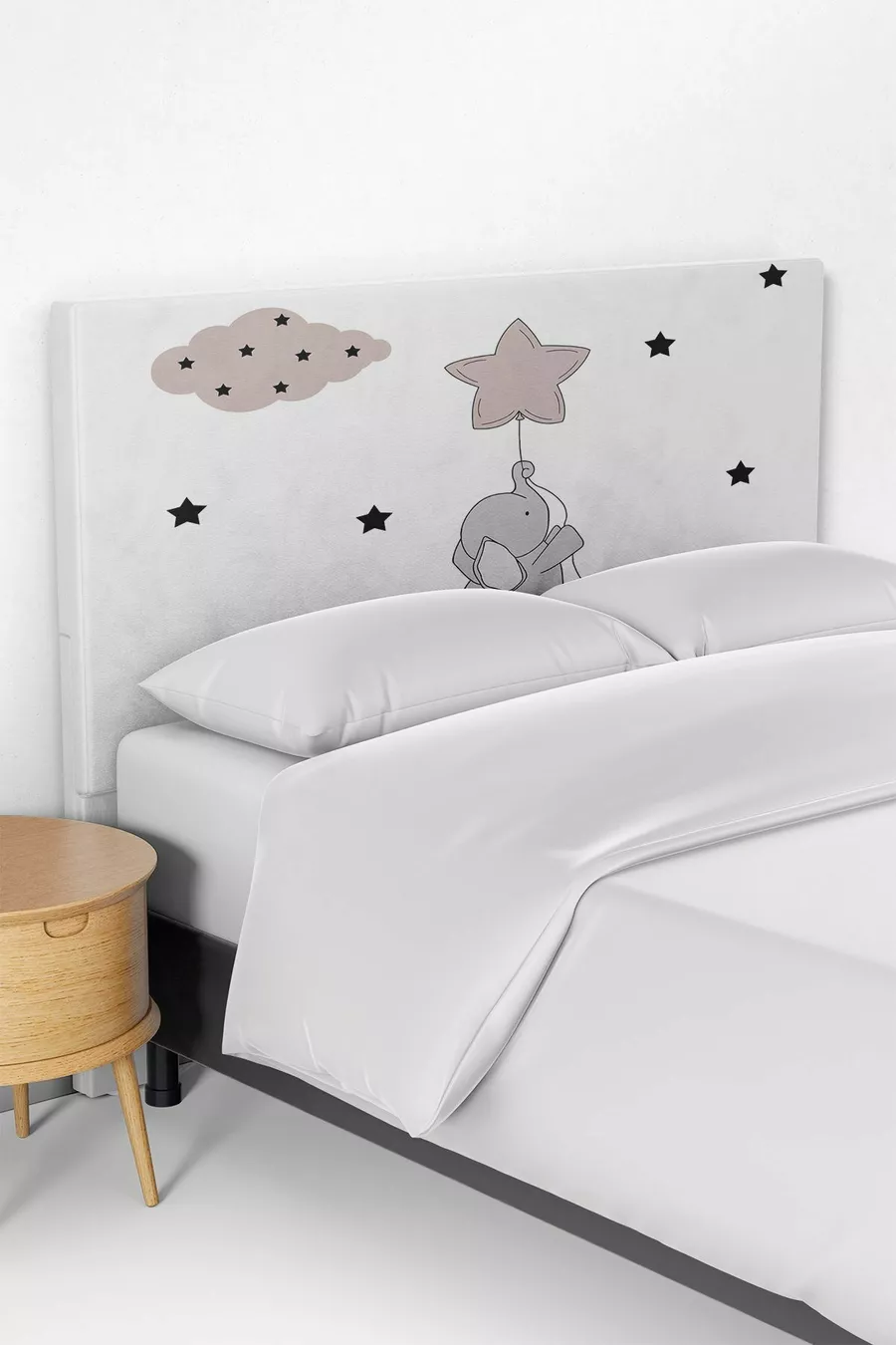 Housse de tête de lit pour lit coffre de chambre d'enfant Éléphant Gris
