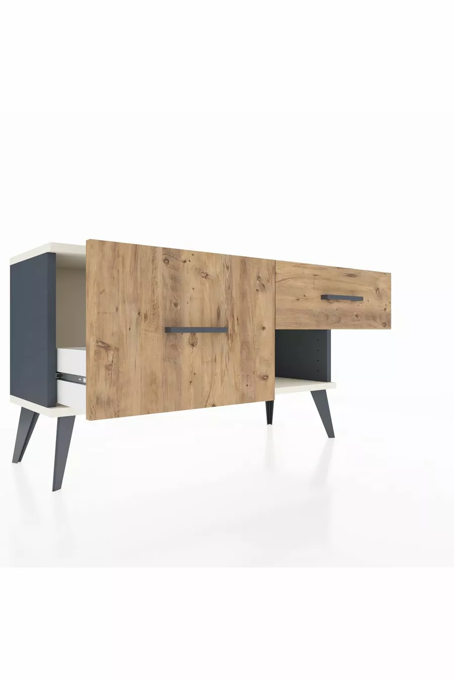 Commode Arges 2 tiroirs Anthracite-Gris pierre / Pin