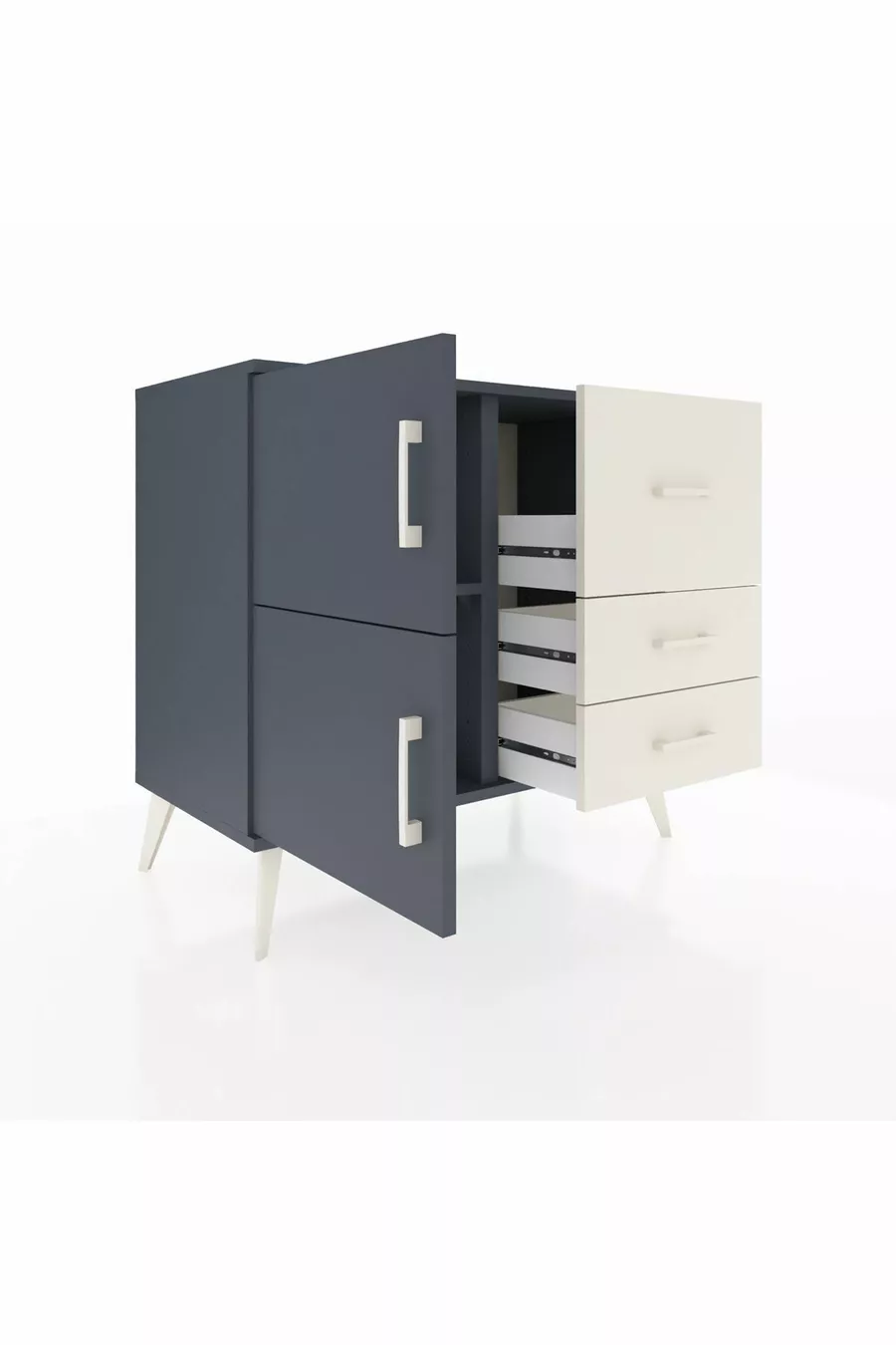Commode Hyperion à une étagère, 3 tiroirs et 2 portes, Anthracite-Anthracite/Pierre de lune