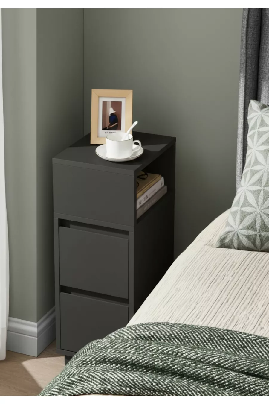 Table de chevet Alve Dar – 2 tiroirs, table d'appoint avec compartiment ouvert interchangeable pour chambre à coucher & salon M