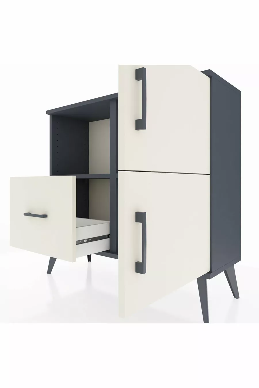Commode Arges 2 étagères, 1 tiroir, 2 portes, Anthracite-Pierre de lune
