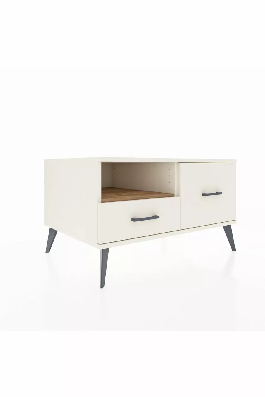 Commode Kronos à une étagère et 2 tiroirs, Pierre de lune-Pin/Pierre de lune