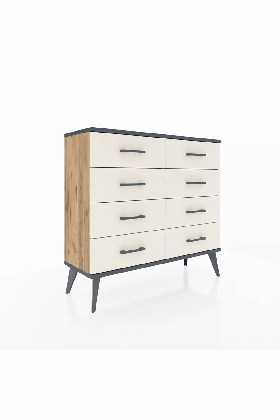 Commode Arges 8 tiroirs Pin-Anthracite/Gris pierre