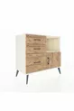 Commode Hyperion à une étagère, 3 tiroirs et une porte, Pierre de lune-Pin