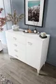 Commode moderne blanche argent avec 4 tiroirs et 1 porte