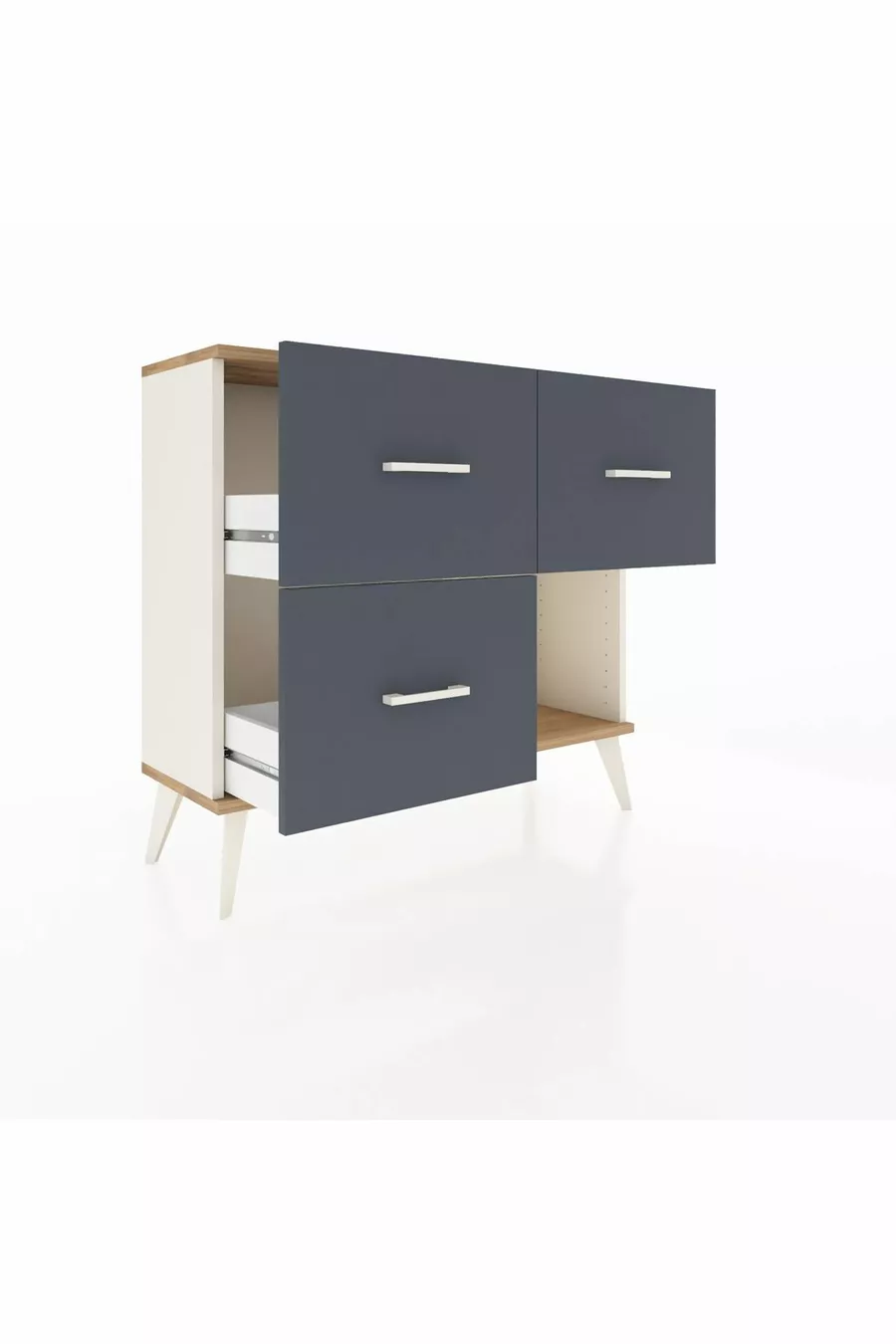 Commode Arges 3 tiroirs Pierre de lune-Sapin/Anthracite