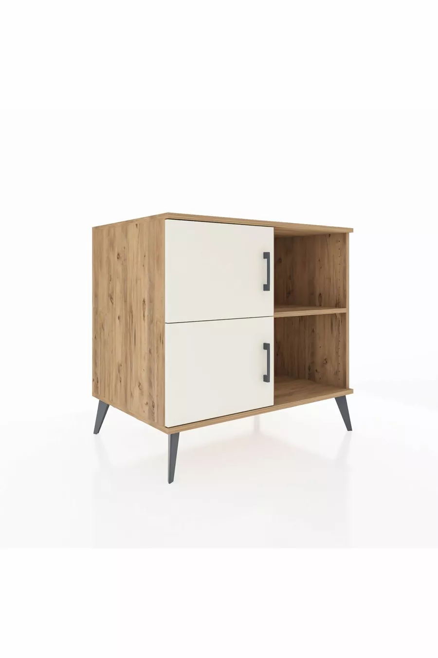 Commode Kronos à 2 étagères et 2 portes Pin-Pierre de Lune/Pin