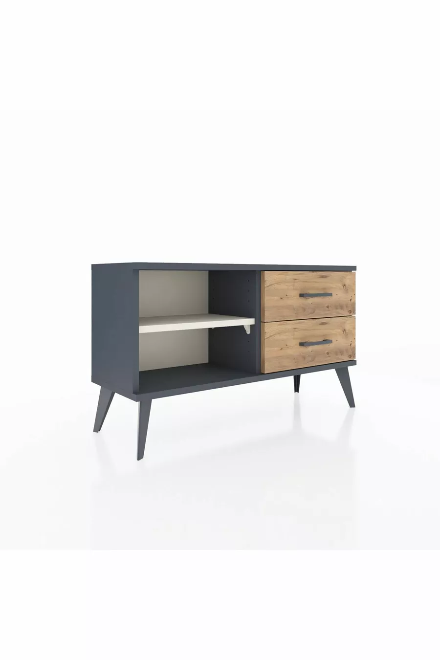 Commode Arges à une étagère et 2 tiroirs Anthracite-Pierre de lune/Merisiers