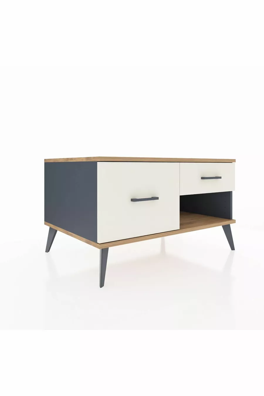 Commode Kronos 2 tiroirs Anthracite-Sapin/Pierre de lune