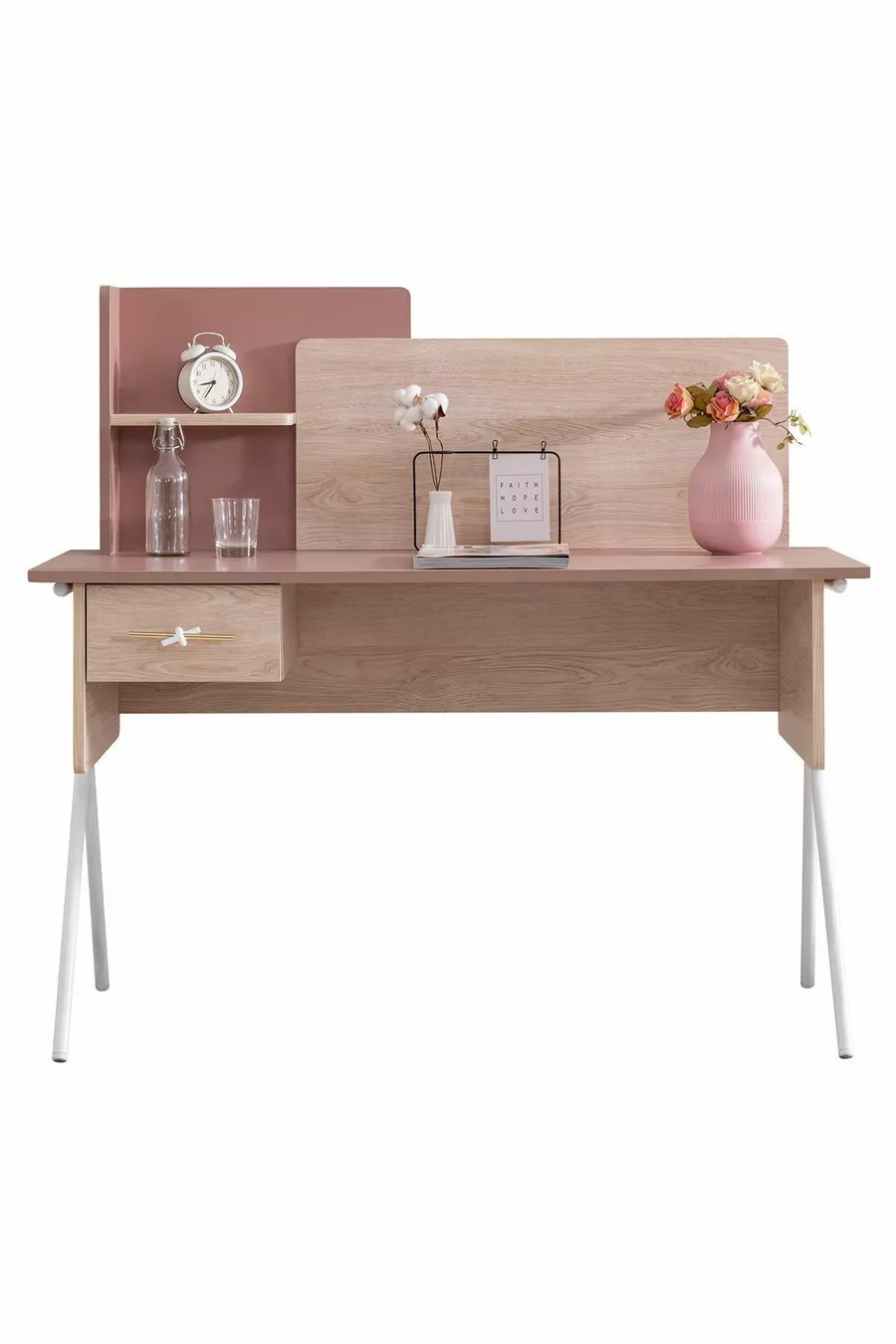 Chambre d'enfant Rosetta - Armoire 3 portes, Lit, Table de chevet, Bureau