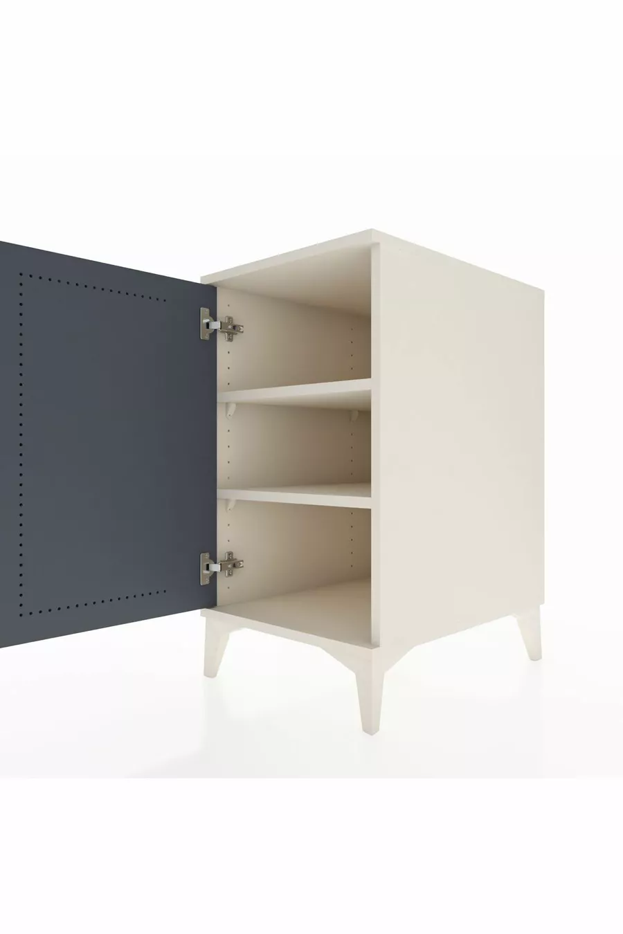 Table de chevet Kronos avec 2 étagères et 1 porte, Pierre de lune-Anthracite