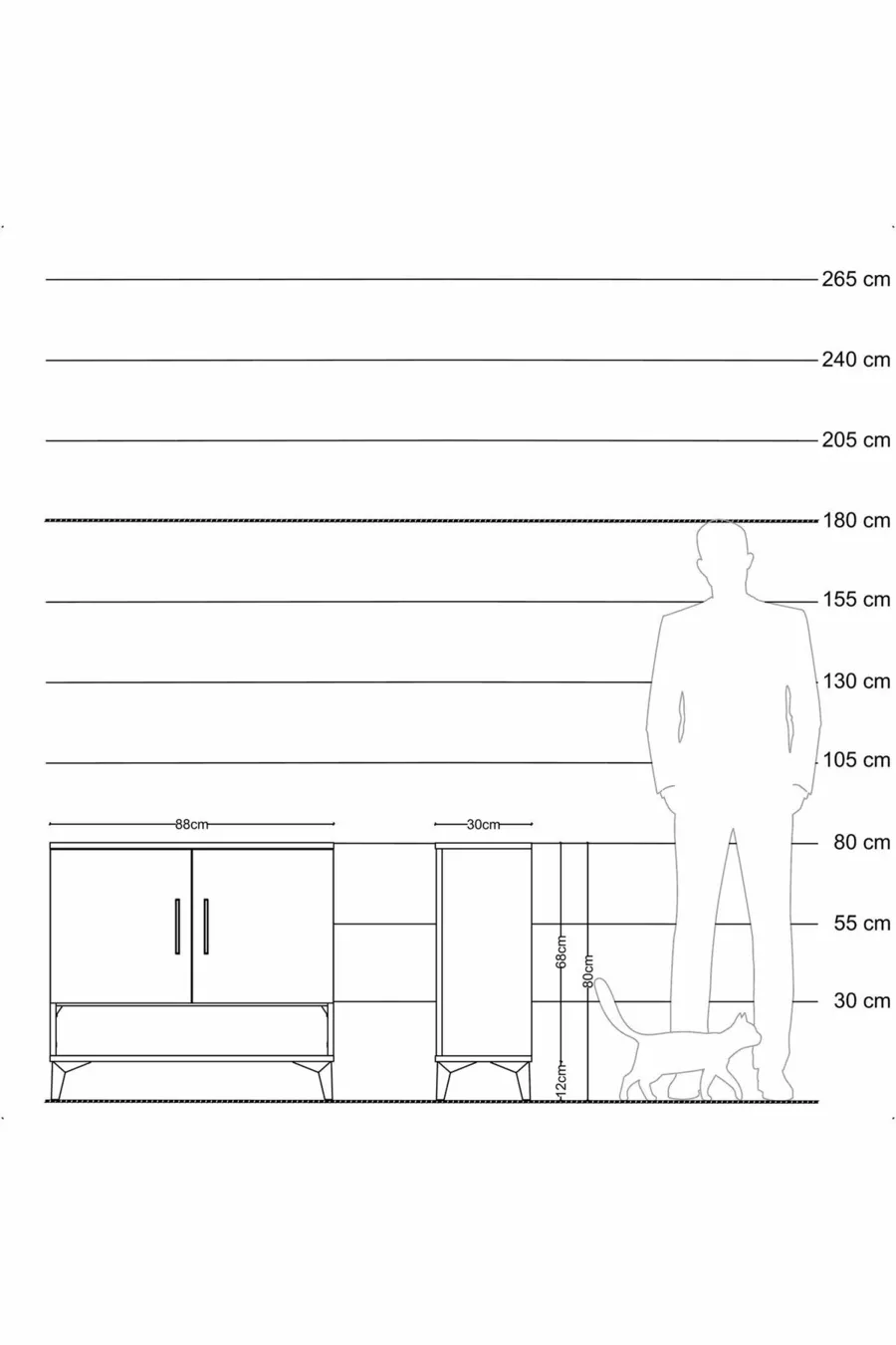 Commode Arges 2 étagères 2 portes Pin-Pierre d'Agate
