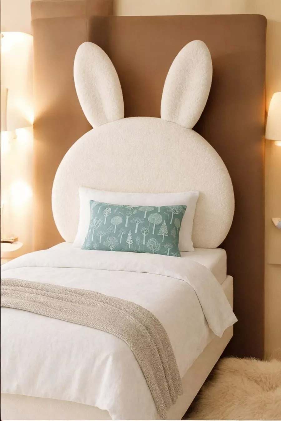 Tête de lit, peluche blanche, tête de lit simple, tête de lit en peluche de lapin