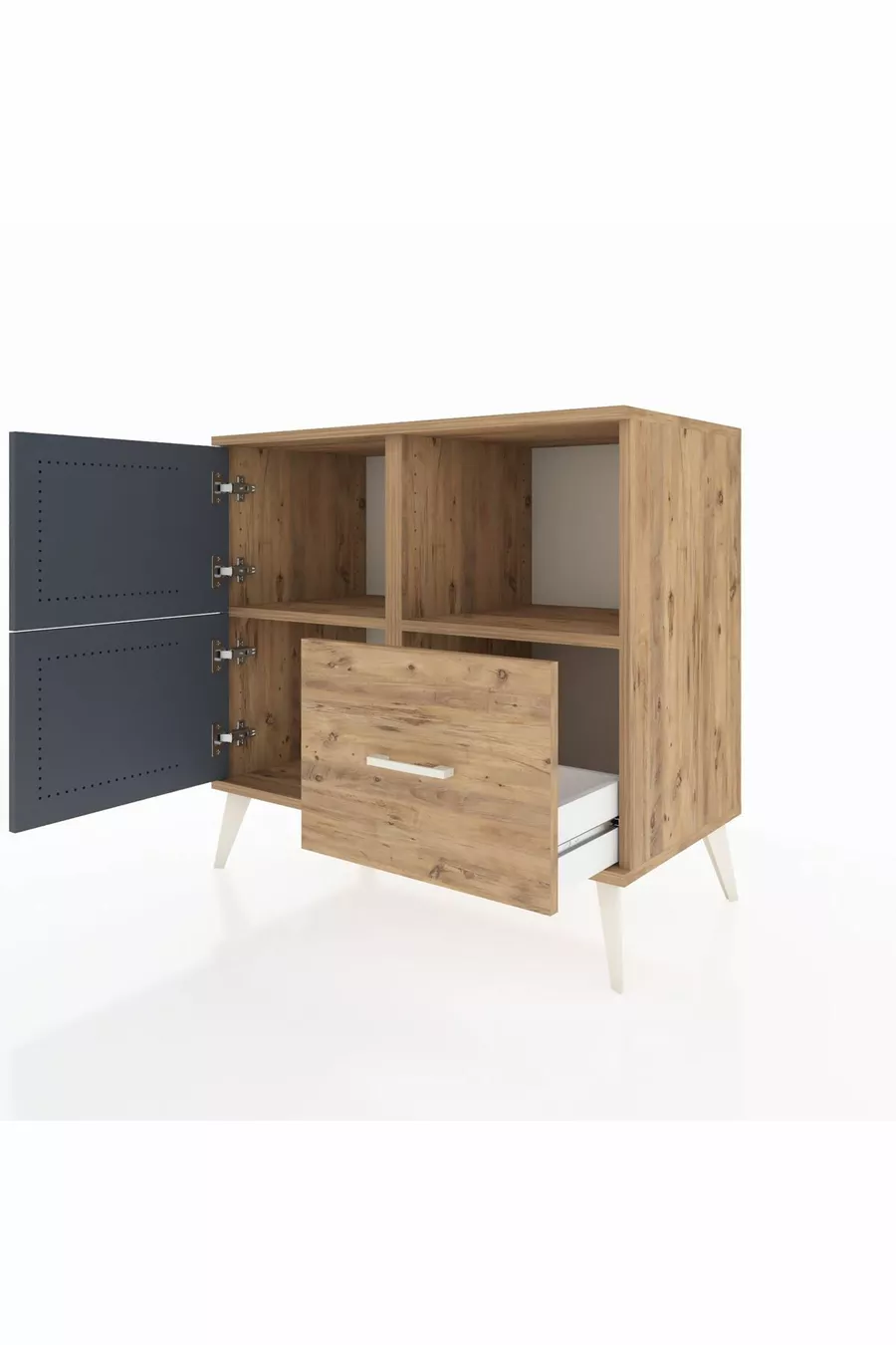 Commode Hyperion 2 étagères 1 tiroir 2 portes Pins-Anthracite/Pins