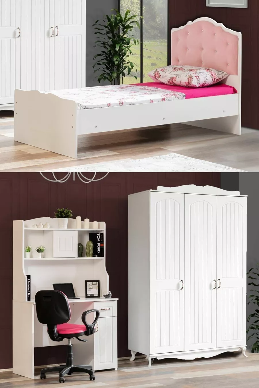 Chambre d'eau pour jeunes - Armoire 3 portes, lit, bureau