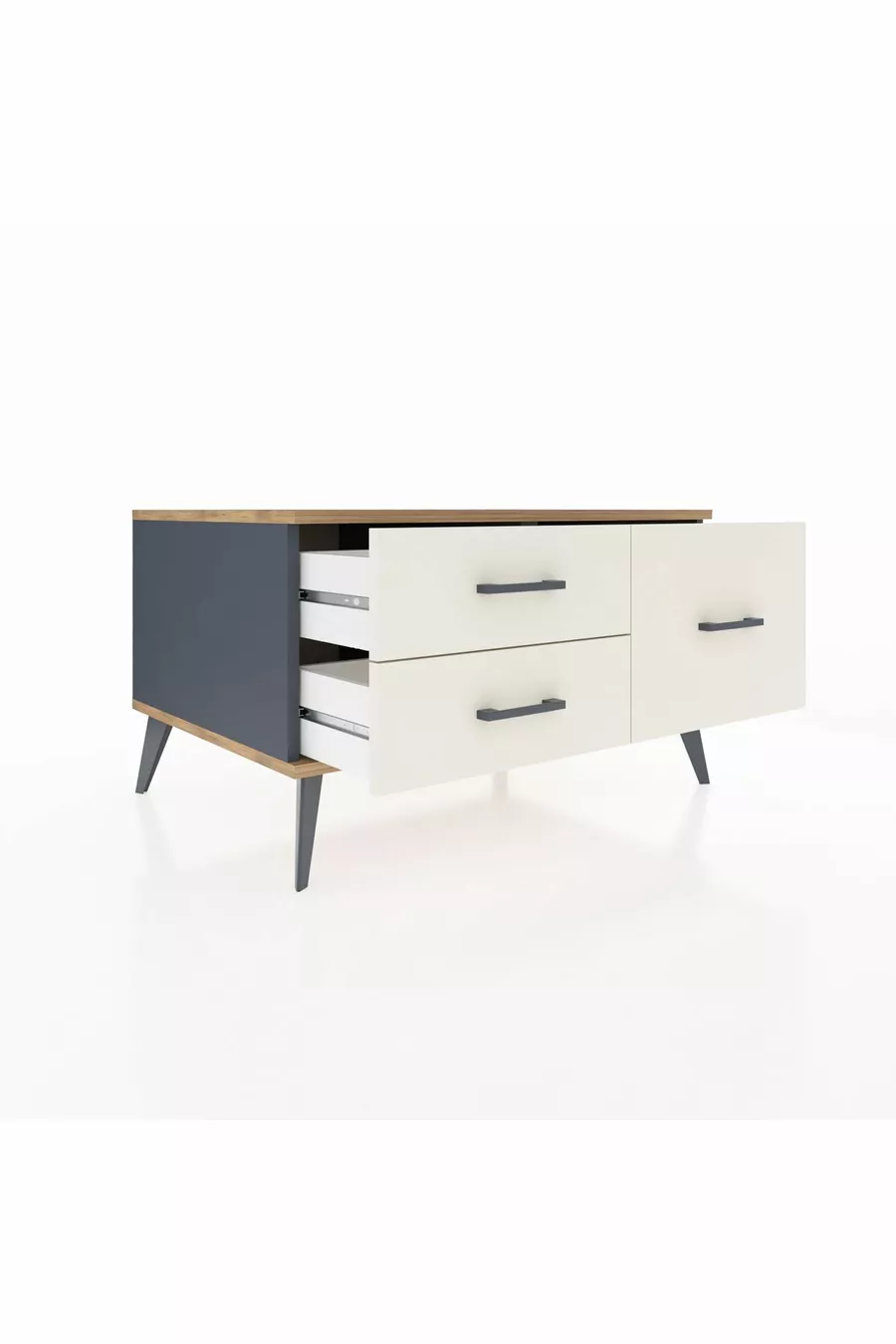 Commode Kronos 3 étagères Anthracite-Pin/Pierre de lune