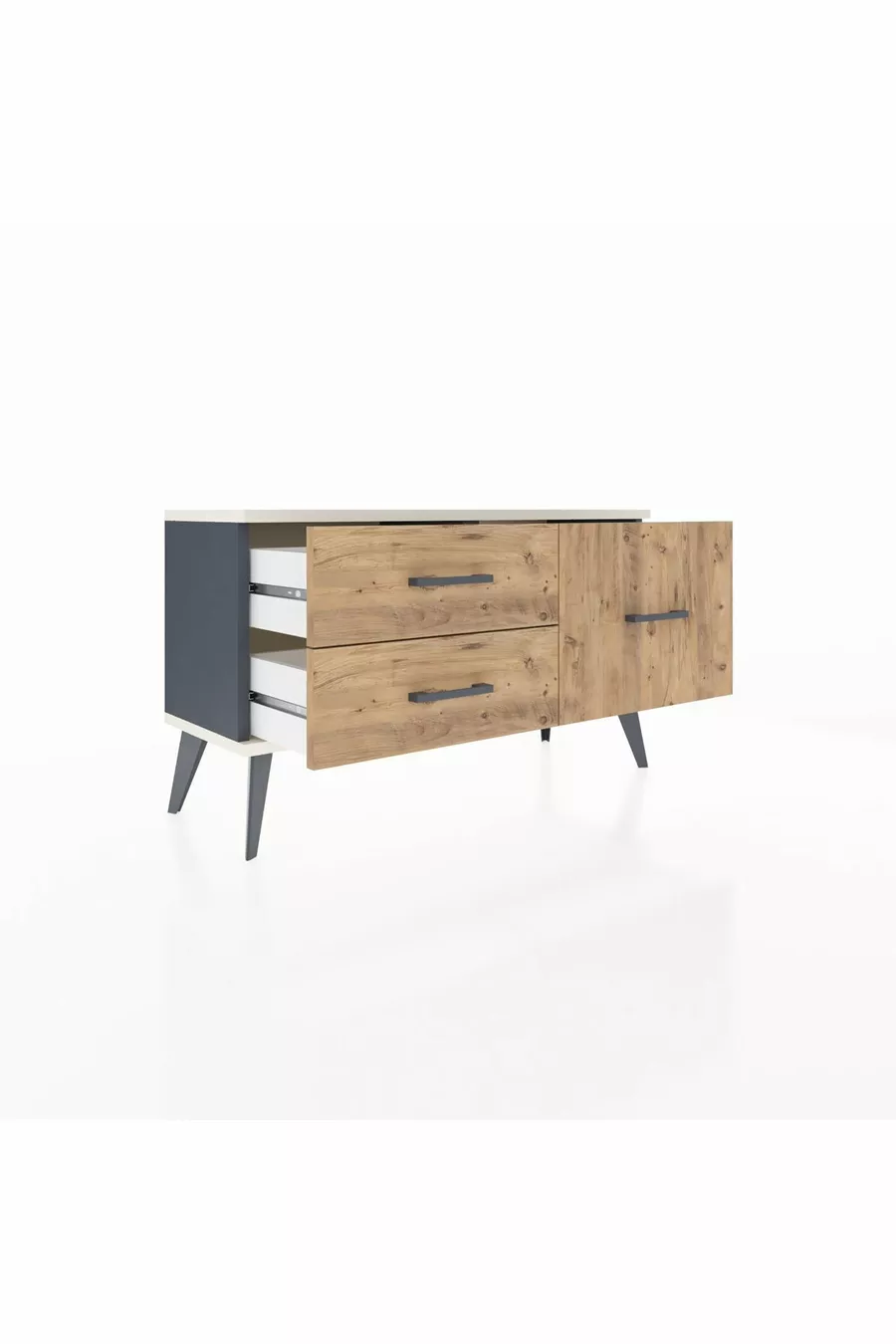 Commode Arges 3 étagères Anthracite-Pierre d'ardoise / Pin