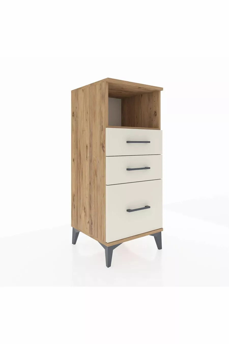 Commode Hyperion à une étagère et 3 tiroirs Pin-Pierre de Lune