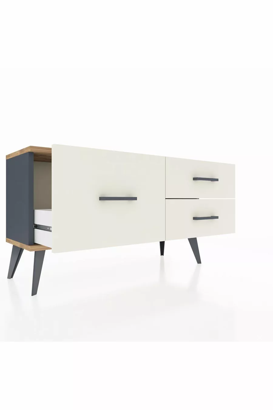 Commode Arges 3 tiroirs Anthracite-Sapin/Pierre de Lune