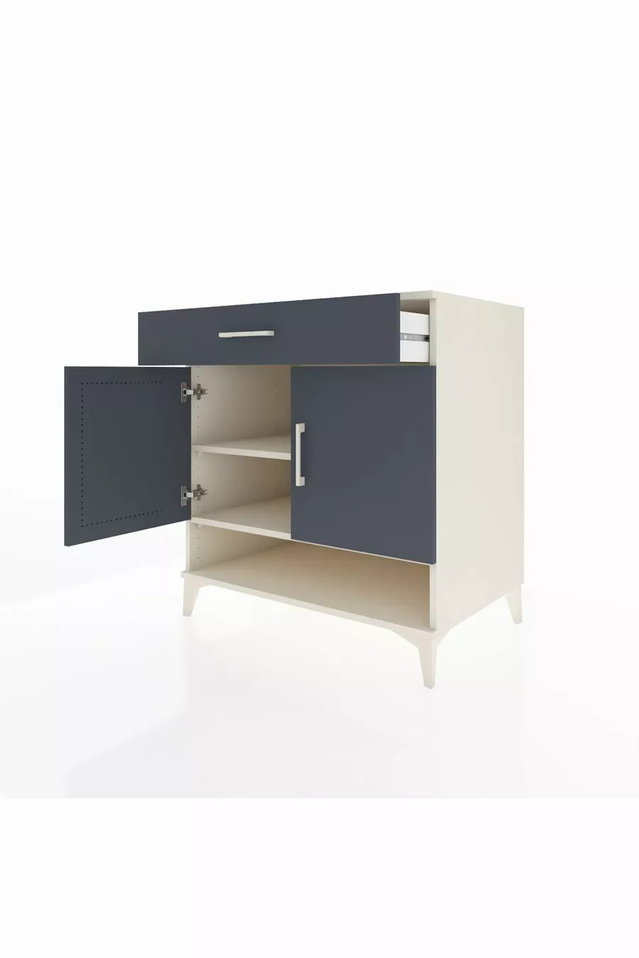 Commode Kronos avec 2 étagères, 1 tiroir et 2 portes, Pierre de Lune-Anthracite