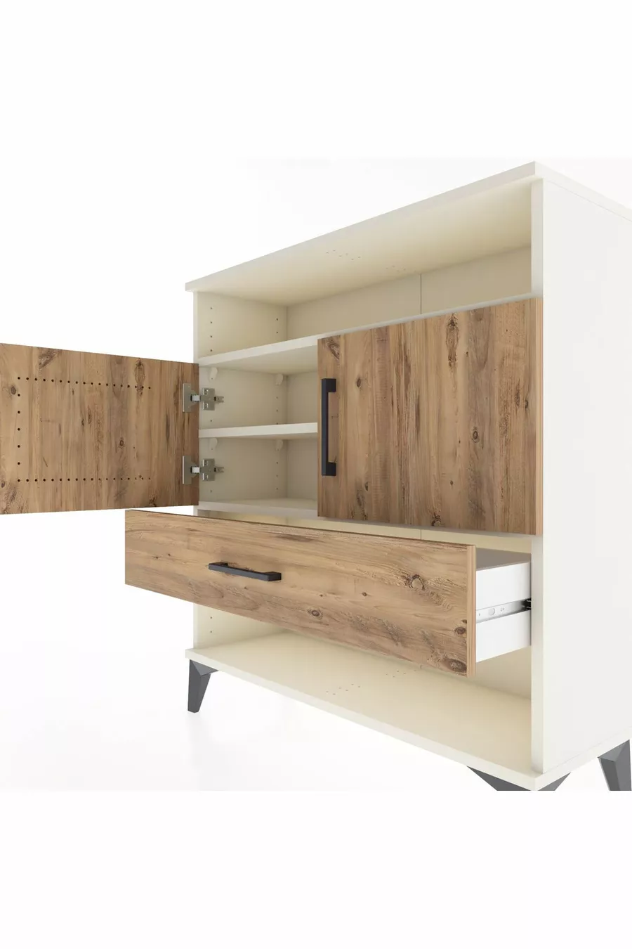 Commode Arges 3 étagères 1 tiroir 2 portes Pierre de lune-Épicéa