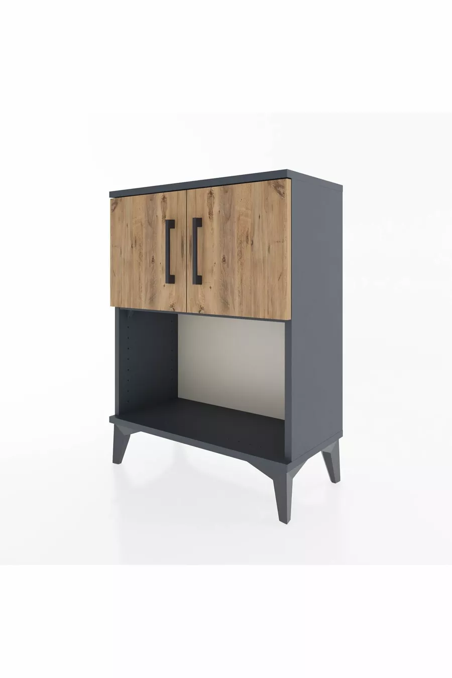 Table de chevet Arges avec 2 étagères et 2 portes Anthracite-Épicéa
