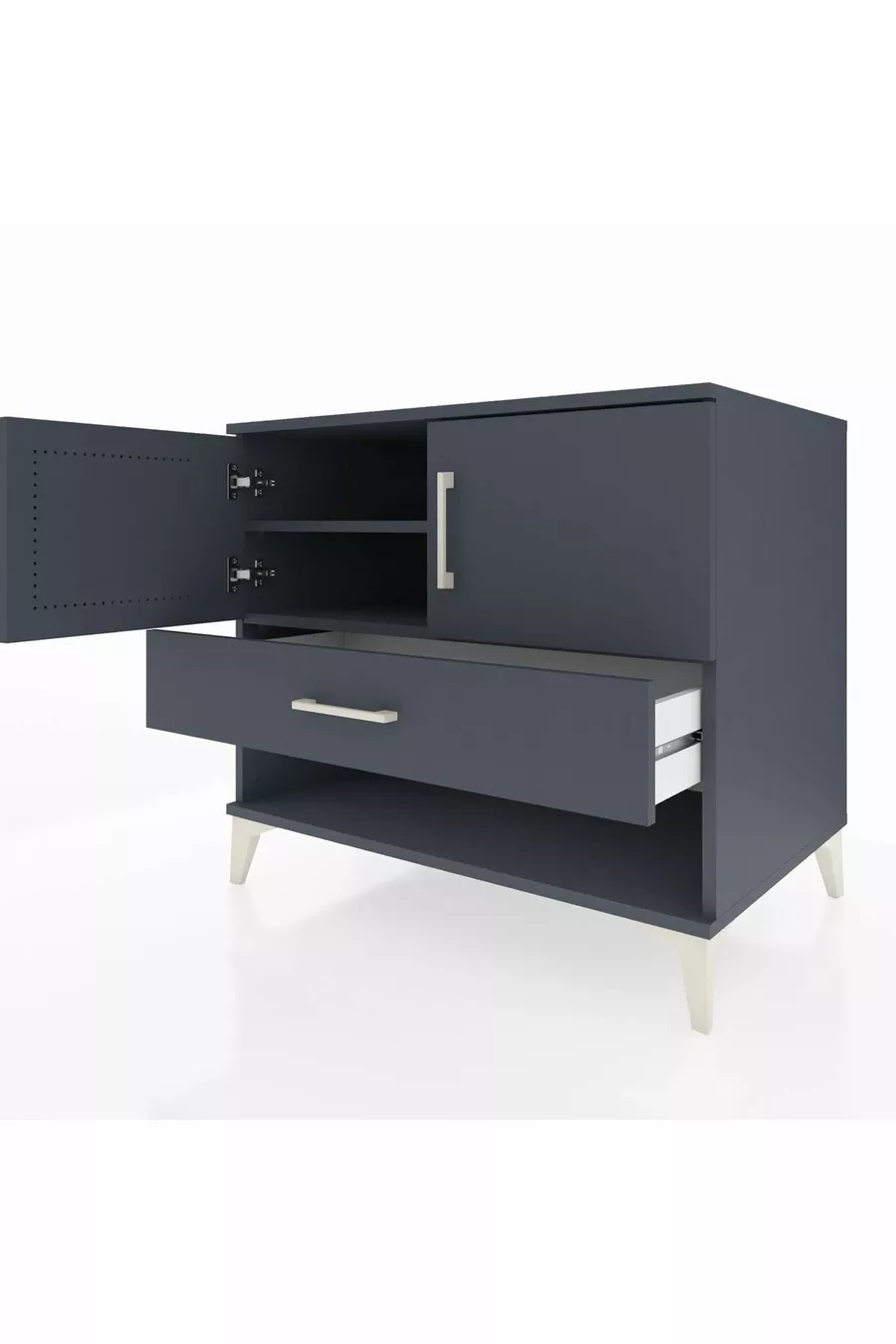 Commode Kronos avec 2 étagères, 1 tiroir et 2 portes, Anthracite-Anthracite