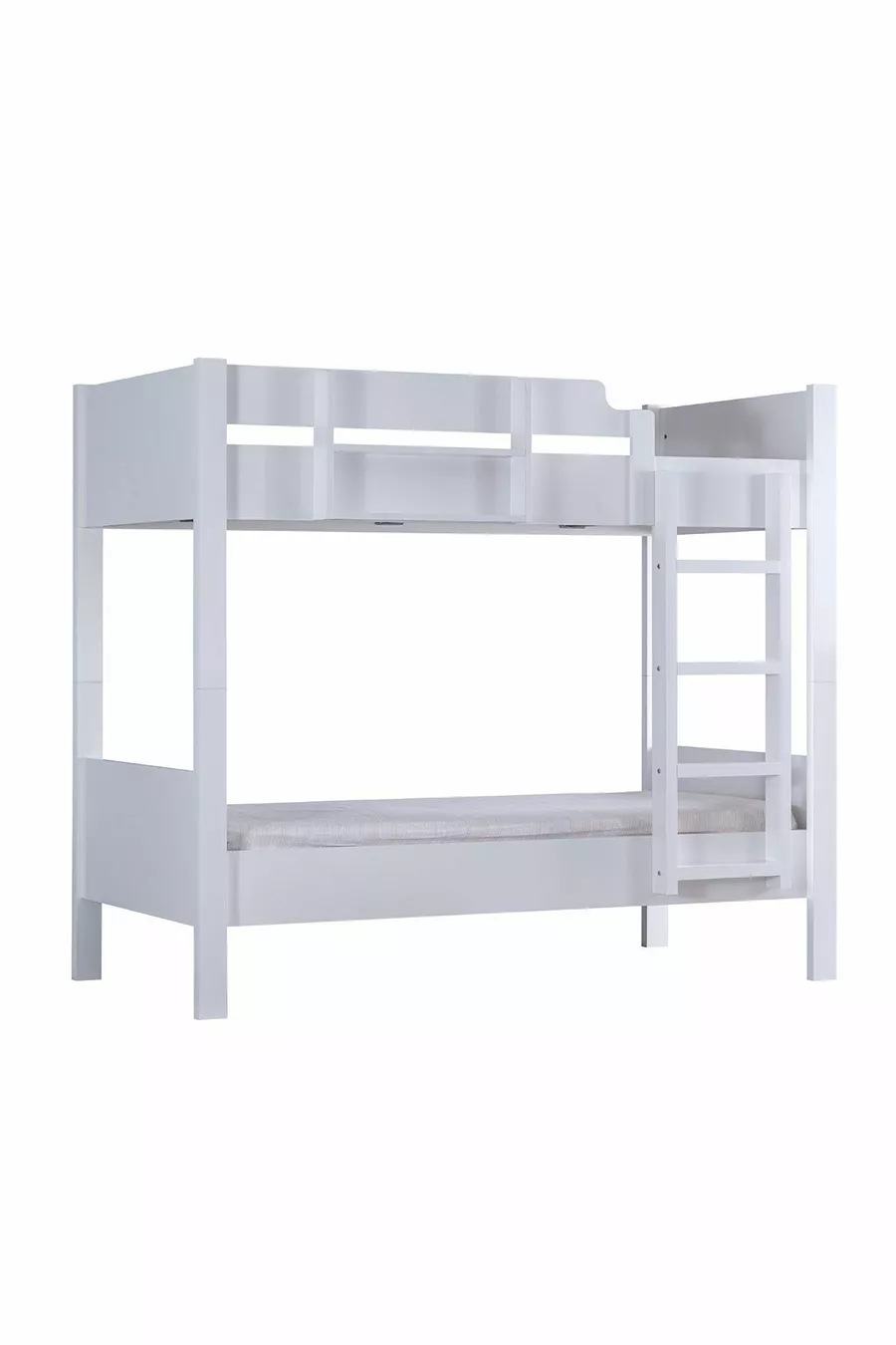 Lits superposés, lits superposés modulables en Asie avec armoire à deux portes, blanc, 2 matelas confort