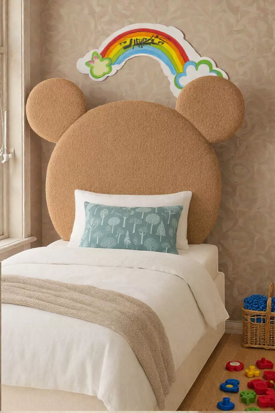 Tête de lit, peluche marron clair, tête de lit simple, tête de lit en peluche Mickey Mouse