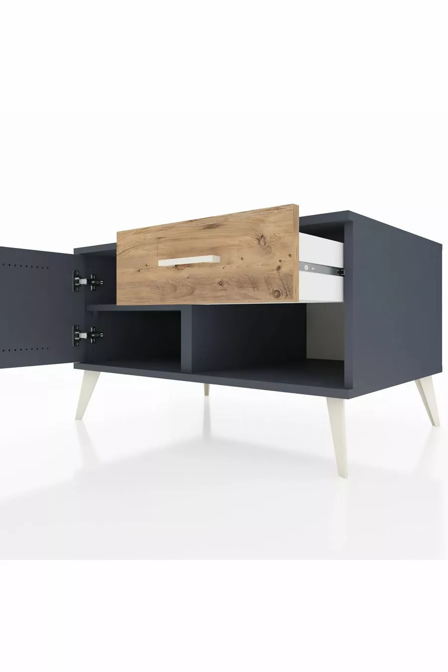 Commode Kronos avec une seule étagère, un tiroir et une porte, Anthracite-Anthracite/Pin